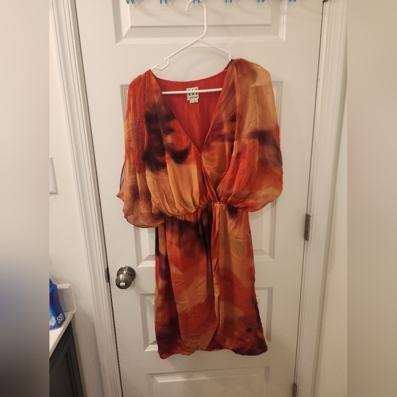 Haute Hippie Lipstick Red Orange Formal Dress Womens Size M Midi V Neck #Z540 - Picture 1 of 5